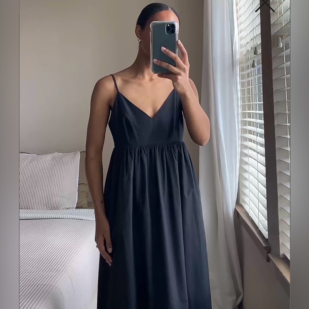 QUINCE 100% Organic Cotton Sleeveless Spaghetti Strap Maxi Dress Navy Blue Sz S